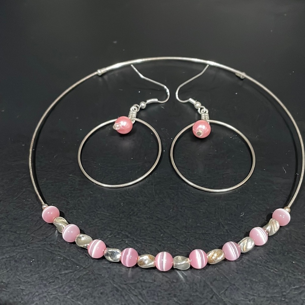 PINK Beads Choker Earrings Set